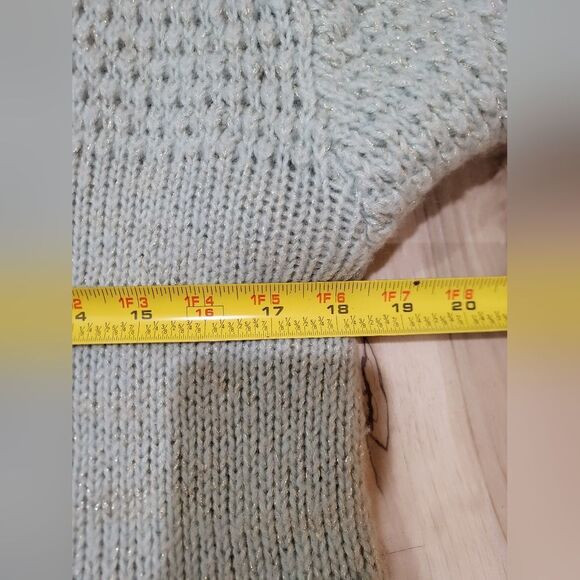 Tyler Boe Icy Blue Wool Blend Sweater Size Large Shimmer Cowl Neck Sequin - Picture 8 of 13